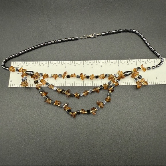 Hematite and Faux Amber Beaded Necklace - Picture 6 of 13